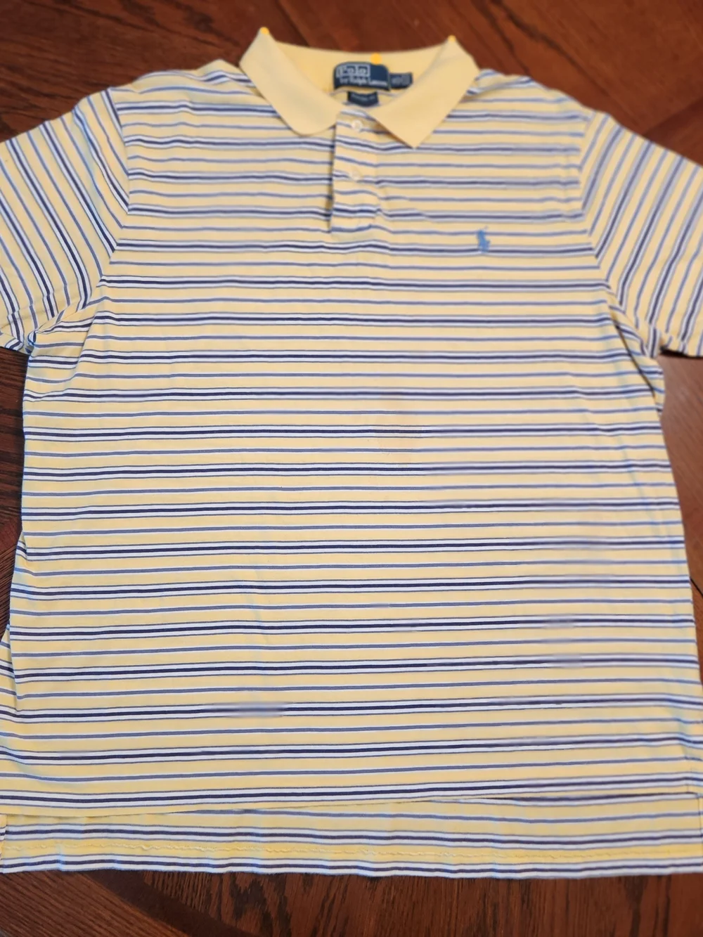 Ralph Lauren Men's XL Classic Fit Yellow Polo Blue StripeBlue Pony Short Sleeve